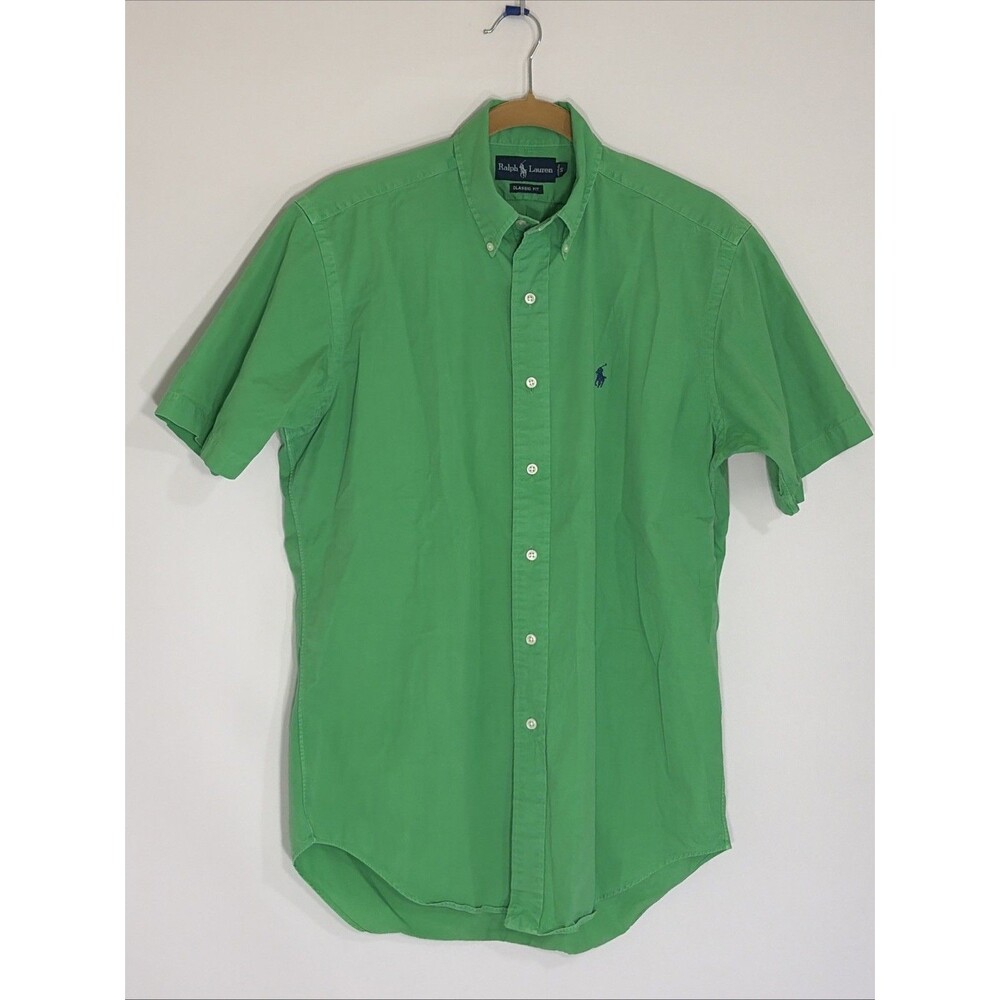 Polo Ralph Lauren Kelly Green S/S Shirt Mens S Custom Fit 100% Cotton Blue Pony